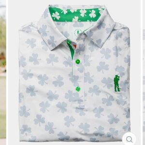 U Suck At Golf Men’s White Fighting Irish Clover Short Sleeve Polo Size Large